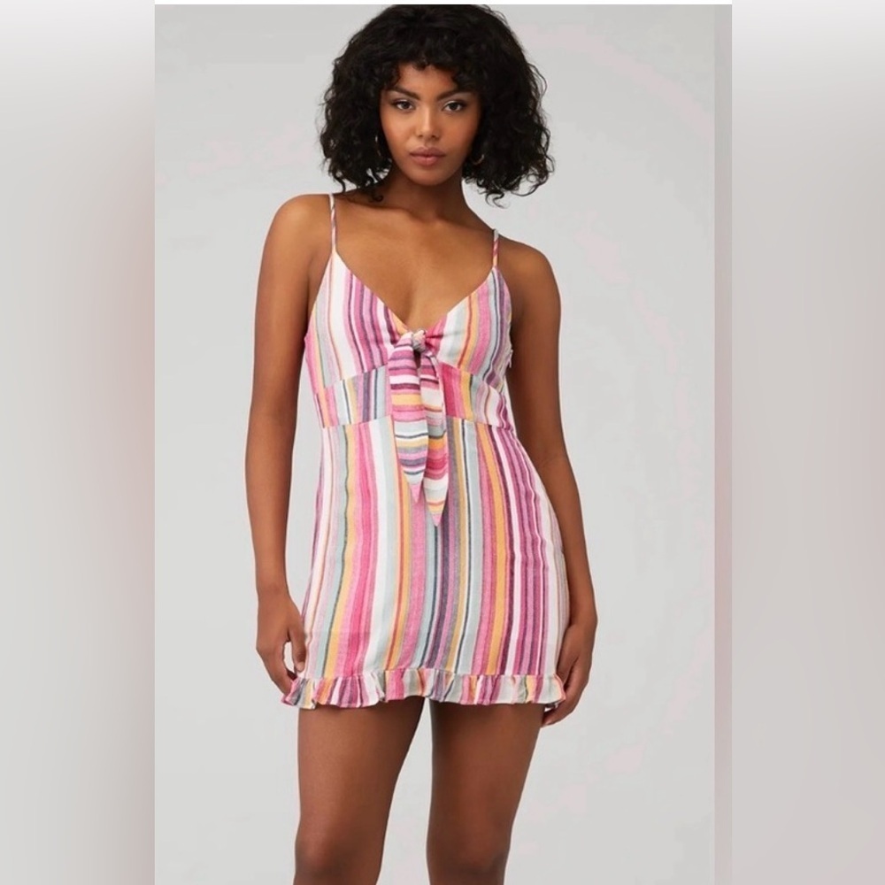 MINKPINK Women’s size small Kita multi colored ruffle hemline mini dress lined